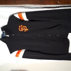 47 Brand Black Jacket with Red Logo and White Label